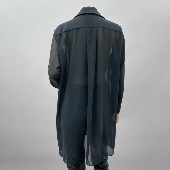 Natori Saks Tunic Top Women S Black Sheer Floral Embroidered Button Up READ - Picture 5 of 10